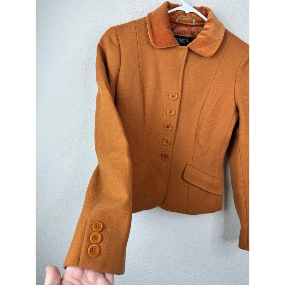 Max‎ Mara Weekend Wool Jacket Women's 4 EU 38 Terracotta Velvet Collar Tailored